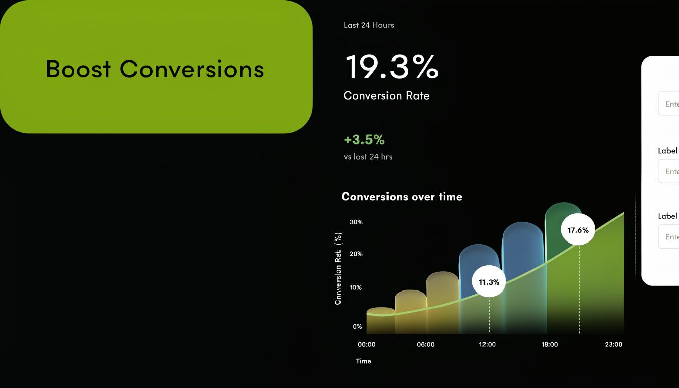A dashboard UI showing a 19.3 percent conversion rate with a line graph for tracking performance metrics.